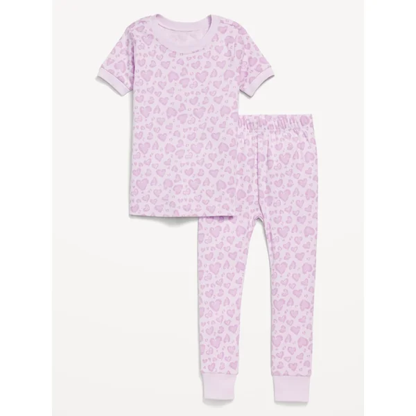 Printed Snug-Fit Pajama Set for Toddler Girls - Leopard Purple