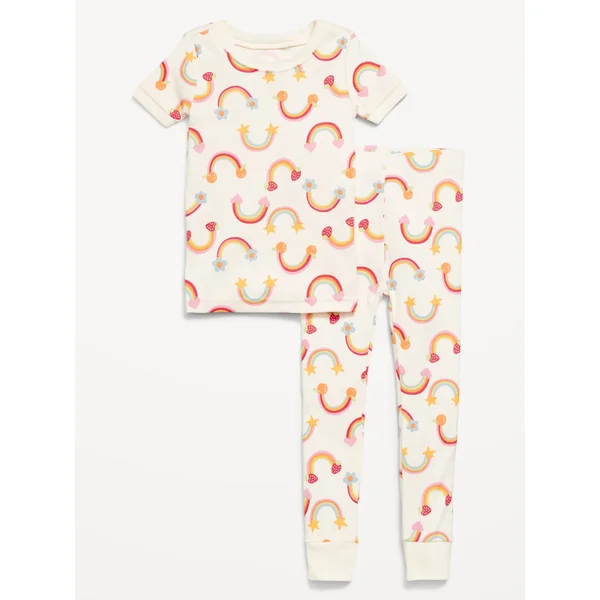 Printed Snug-Fit Pajama Set for Toddler Girls - Rainbow Burst