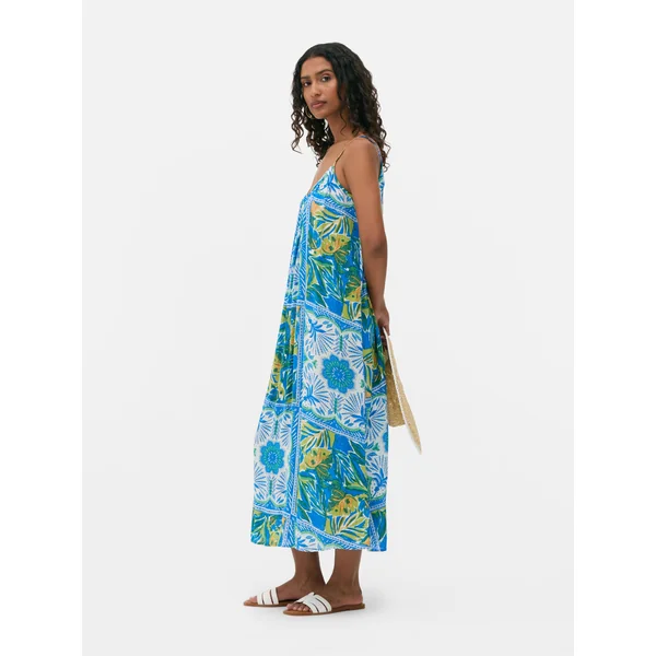 Printed Strappy Midi Dress - Bright Green