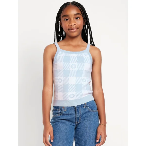 Printed Sweater Tank Top for Girls - Cashmere Blue