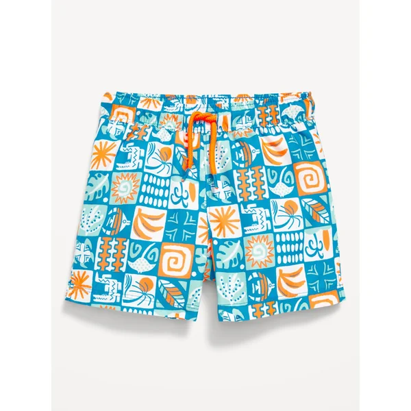 Printed Swim Shorts for Baby - Blue Orange Check