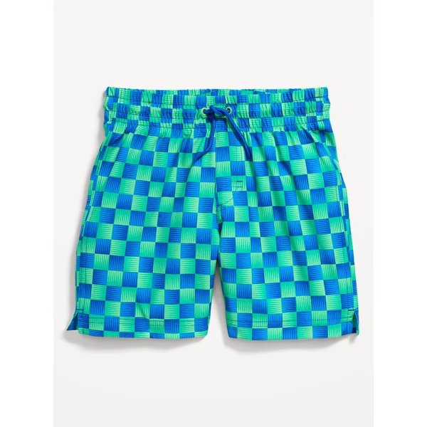 Printed Swim Shorts for Boys - GREEN SM CHECK