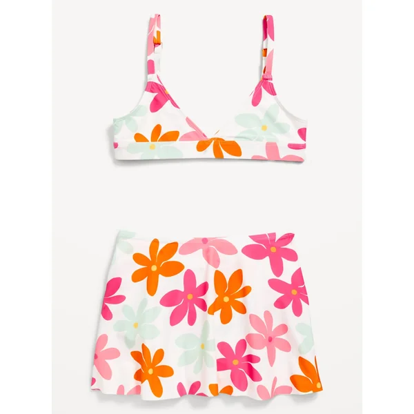 Printed Swim Top and Skirt Set for Girls - Light Peony