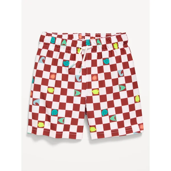 Printed Swim Trunks for Toddler Boys - SMALL CHECK RED (Match The Fam)