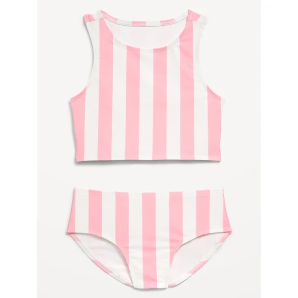 Printed Tankini Swim Set for Girls - Pink Stripe