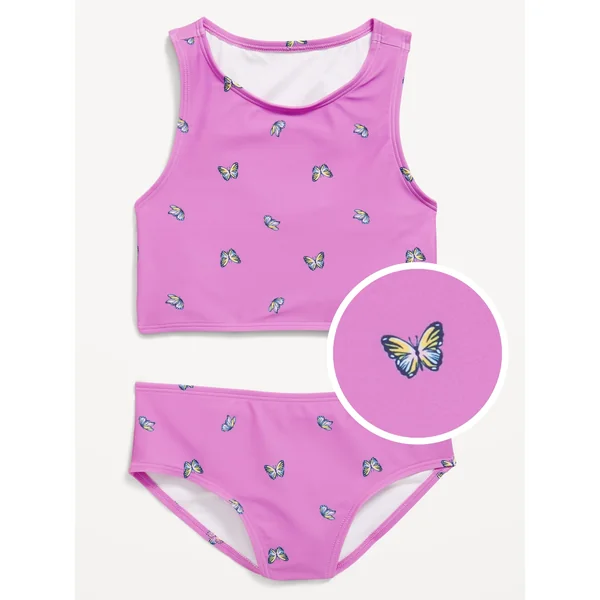 Printed Tankini Swim Set for Girls - Purple Butterfly