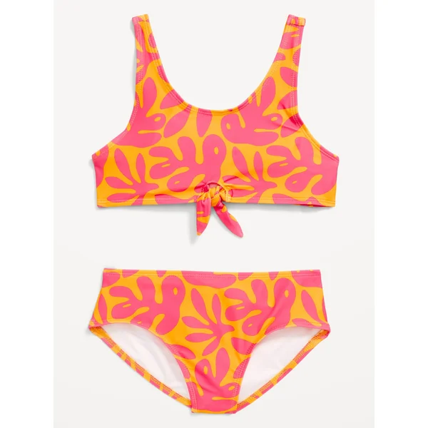 Printed Tie-Knot Bikini Swim Set for Girls - Golden Poppy