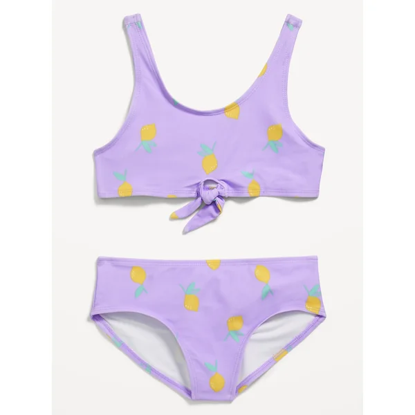 Printed Tie-Knot Bikini Swim Set for Girls - Lemons