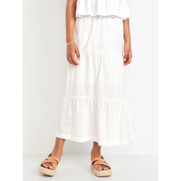 Printed Tiered Swing Midi Skirt for Girls - Calla Lily White