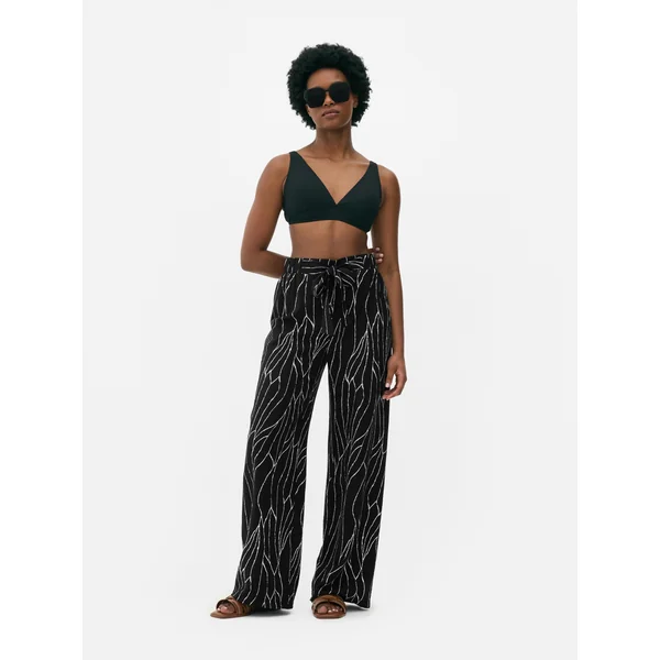 Printed Wide Leg Palazzo Pants - Black/White