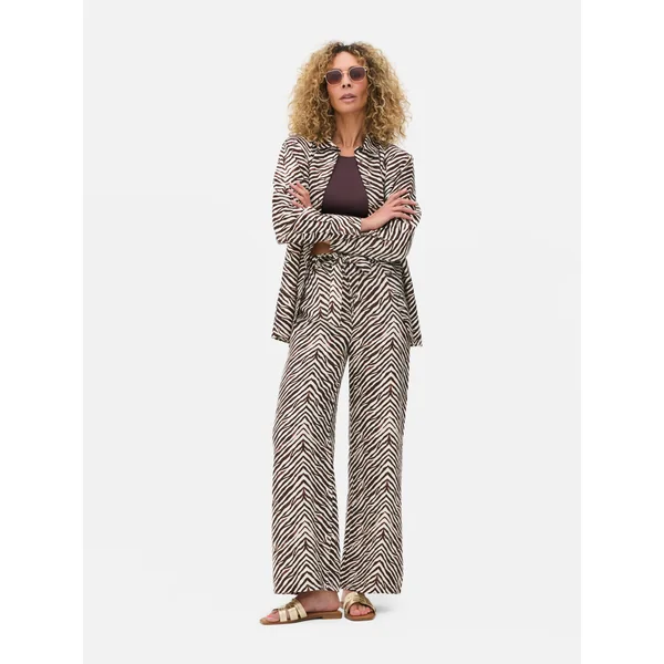 Printed Wide Leg Palazzo Pants - Brown