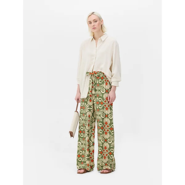 Printed Wide Leg Palazzo Pants - Olive
