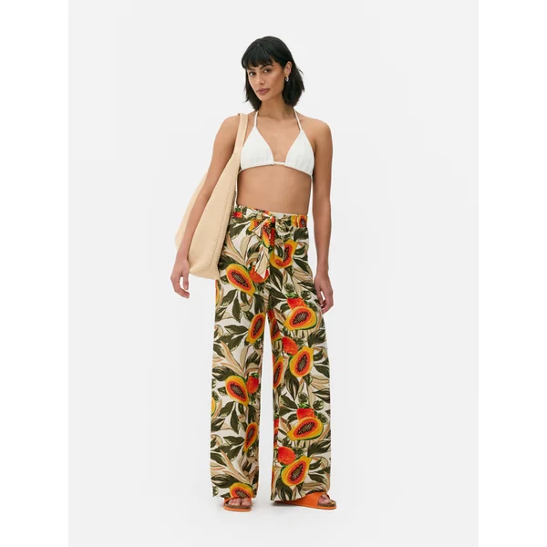 Printed Wide Leg Palazzo Pants - Orange