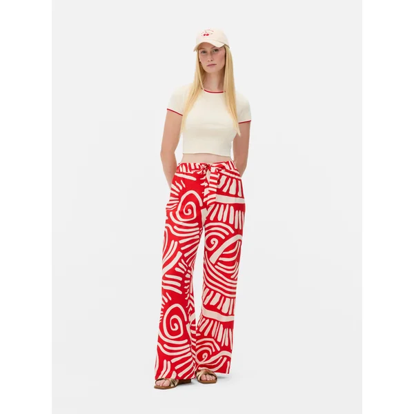 Printed Wide Leg Palazzo Pants - Red