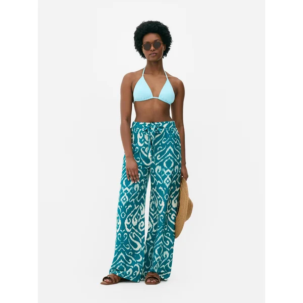 Printed Wide Leg Palazzo Pants - Teal