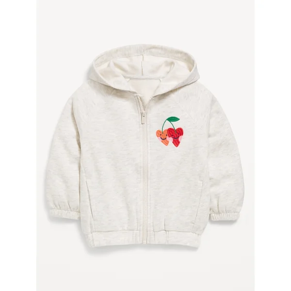 Printed Zip Hoodie for Toddler Girls - Heather Grey