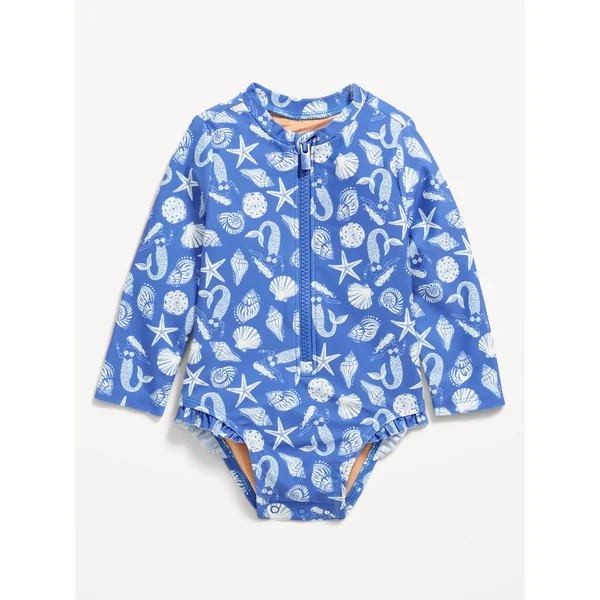 Printed Zip-Front Rashguard One-Piece Swimsuit for Baby - Mermaid