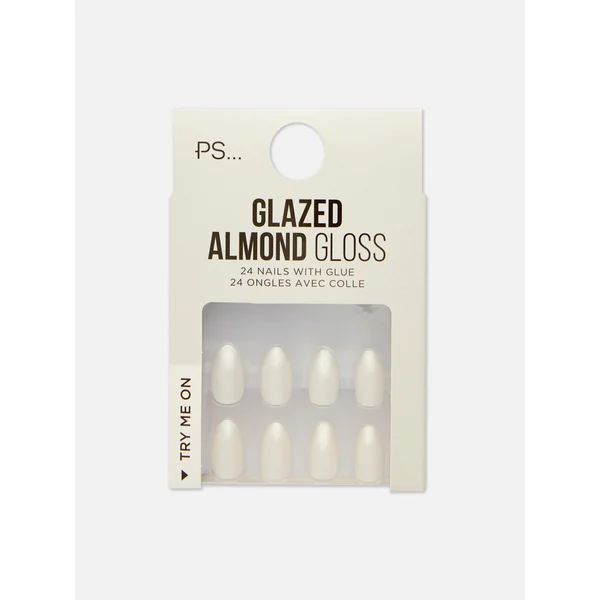 PS... Glazed Almond Gloss Faux Nails - White