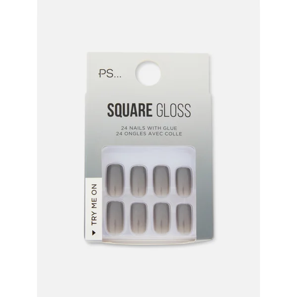PS... Square Gloss Faux Nails - Gray