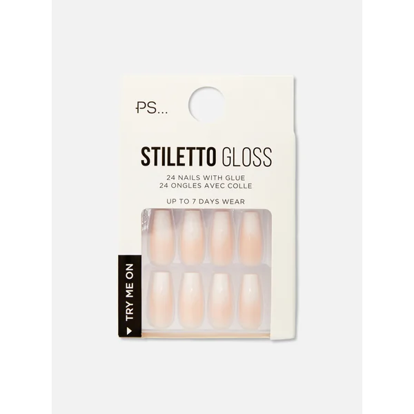 PS... Stiletto Gloss Ombré Faux Nails - Nude