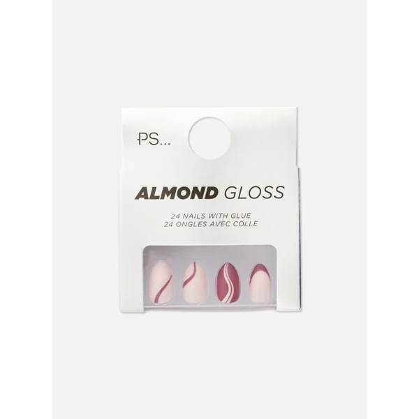 PS... Swirled Almond Gloss Faux Nails - Wine