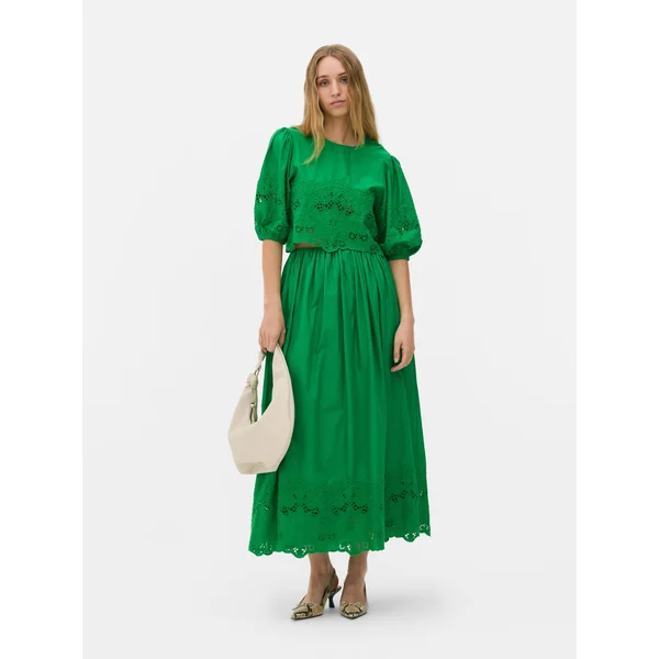 Puff Sleeve Cutout Blouse - Green