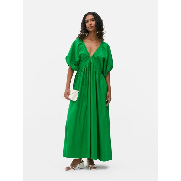 Puff Sleeve Maxi Dress - Green