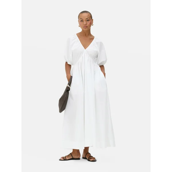 Puff Sleeve Maxi Dress - White