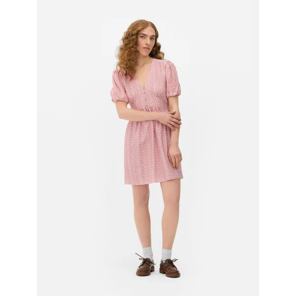 Puff Sleeve Mini Dress - Pink