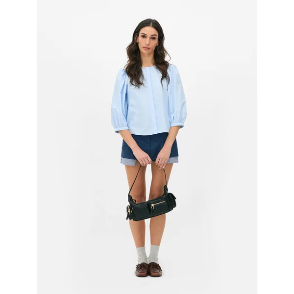 Puffed Sleeve Poplin Shirt - Blue