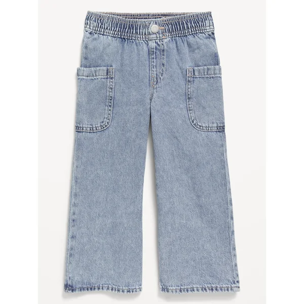 Pull-On Baggy Wide-Leg Cargo Jeans for Toddler Girls - Light Wash