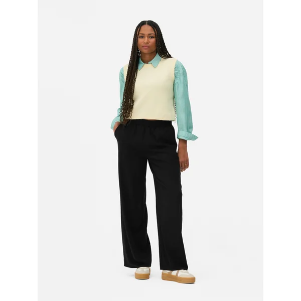 Pull-On Wide Leg Pants - Black