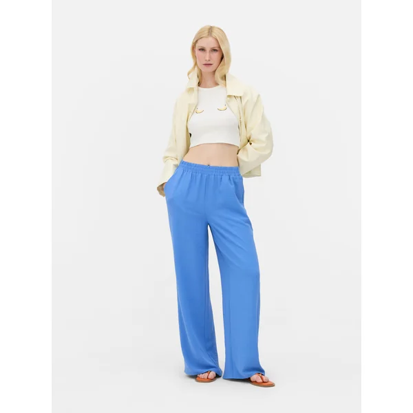 Pull-On Wide Leg Pants - Bright Blue