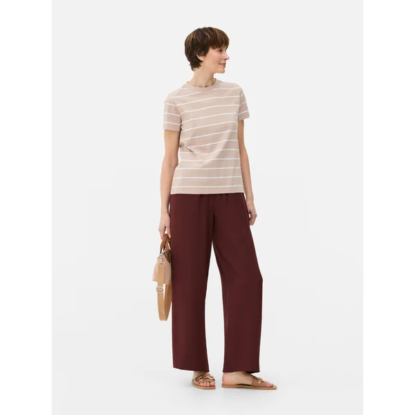 Pull-On Wide Leg Pants - Dark Red