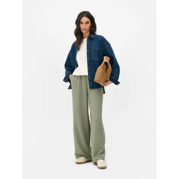 Pull-On Wide Leg Pants - Olive