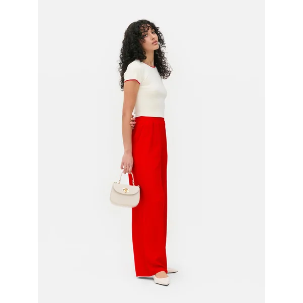 Pull-On Wide Leg Pants - Red