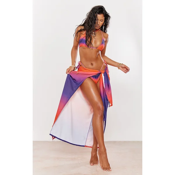 Purple Ombre Printed Tie Maxi Beach Sarong