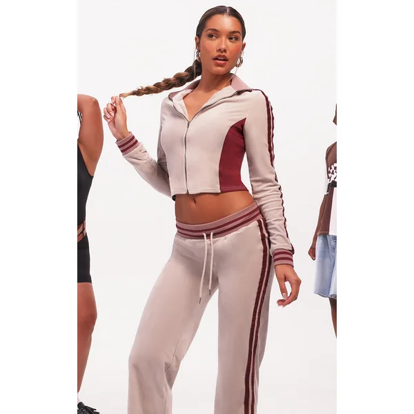 Purple Velvet Fitted Front Zip Track Top