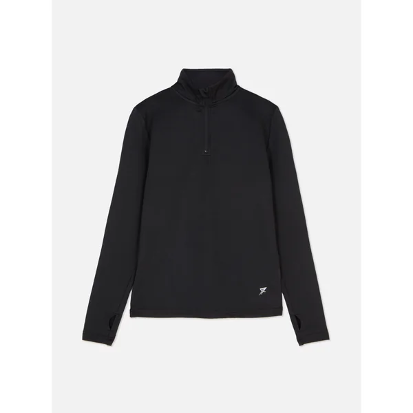 Quarter Zip Track Top with Thumb Holes - Black