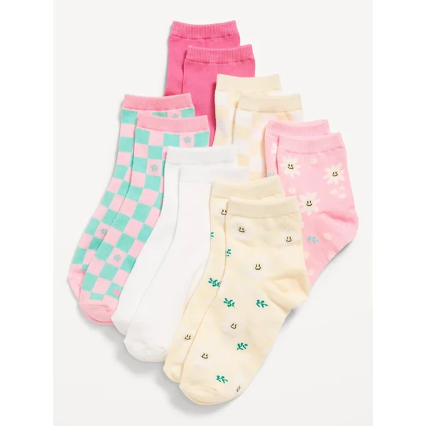 Quarter-Crew Socks 6-Pack for Girls - Pink Gingham