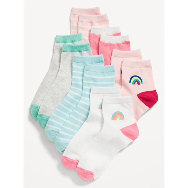 Quarter-Crew Socks 6-Pack for Girls - Rainbow