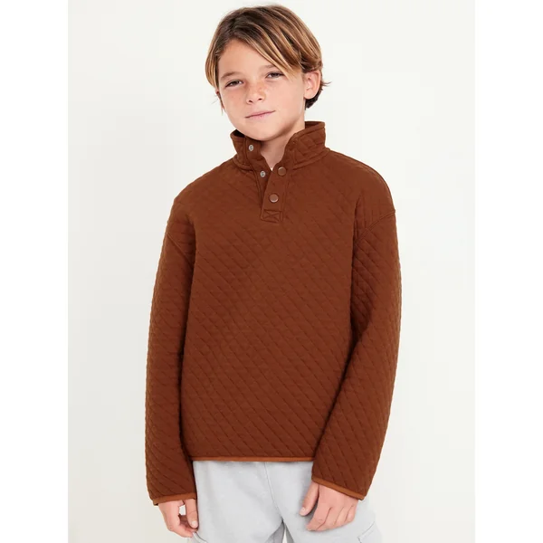 Quarter-Snap Quilted Jersey-Knit Sweatshirt for Boys - Horse Chestnut