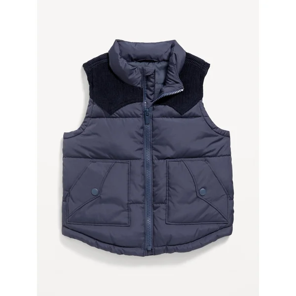 Quilted Corduroy-Trim Vest for Toddler Boys - Volcanic Glass