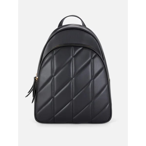 Quilted Faux Leather Backpack - Black