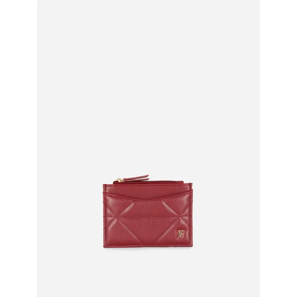 Quilted Faux Leather Initial Card Holder - Burgundy