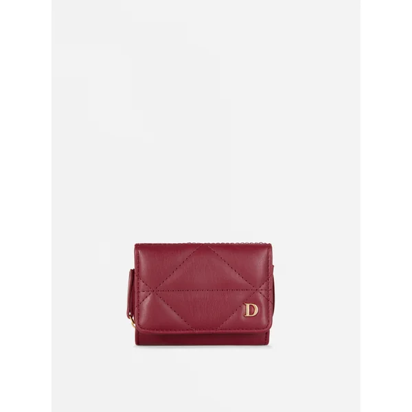 Quilted Faux Leather Initial Purse - Burgundy