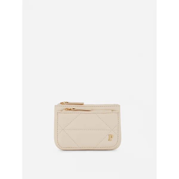 Quilted Initial Coin Purse - Ivory