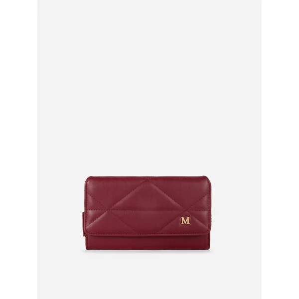 Quilted Initial Faux Leather Purse - Burgundy