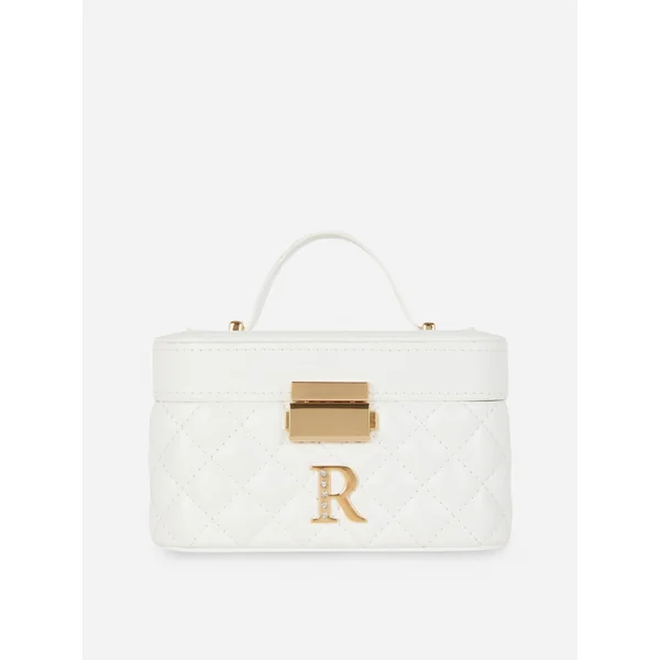 Quilted Initial Travel Jewelry Box - White