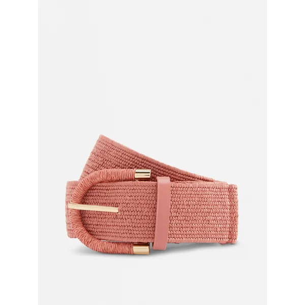 Raffia Belt with Metallic Details - Burnt Orange